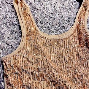 EUC Glitter Sequin Shiny Metallic Bling Cream Gold Tank Top Size L